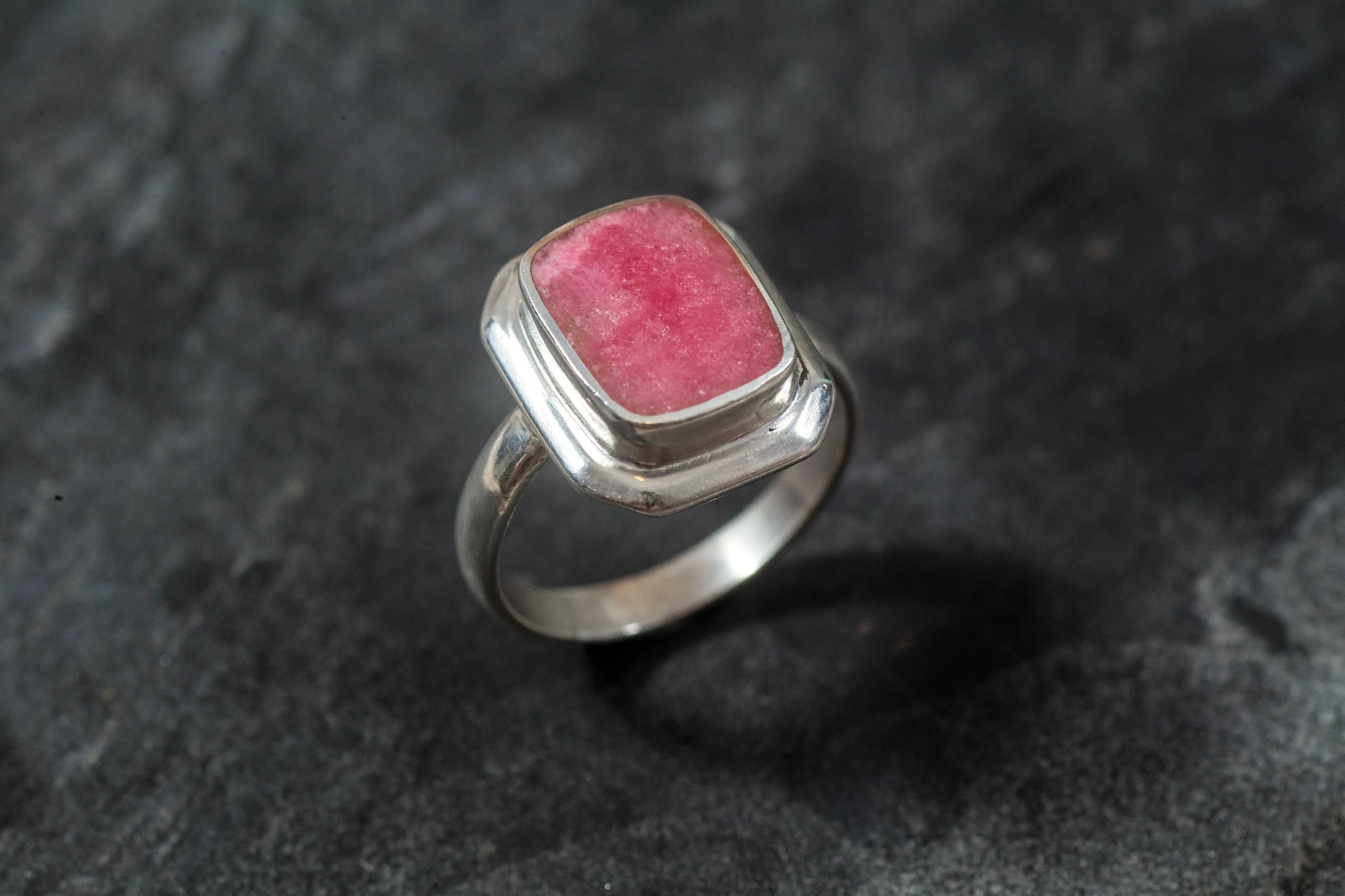 Rhodochrosite Ring - Pink Square Ring - Vintage Square Ring