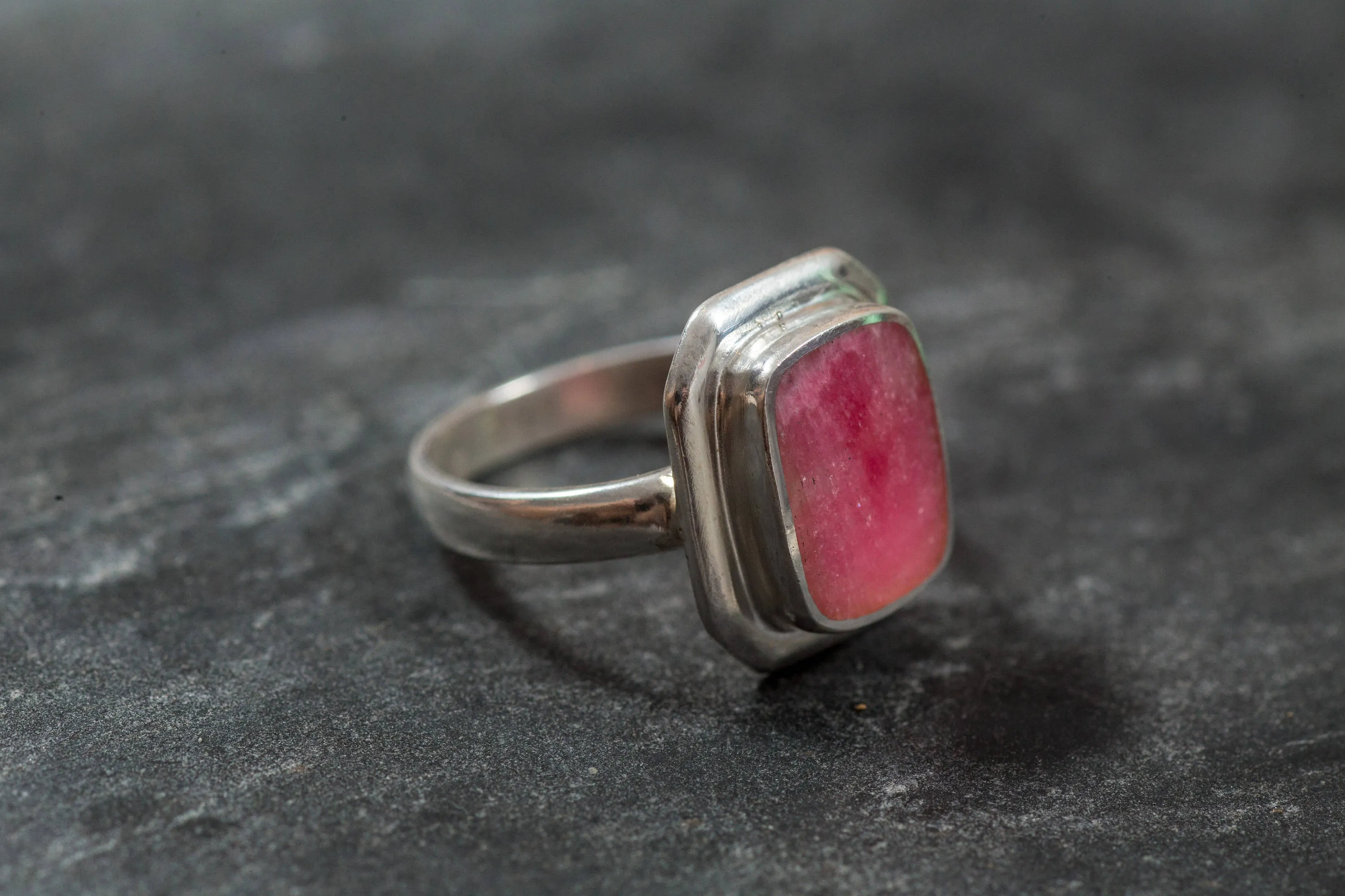 Rhodochrosite Ring - Pink Square Ring - Vintage Square Ring