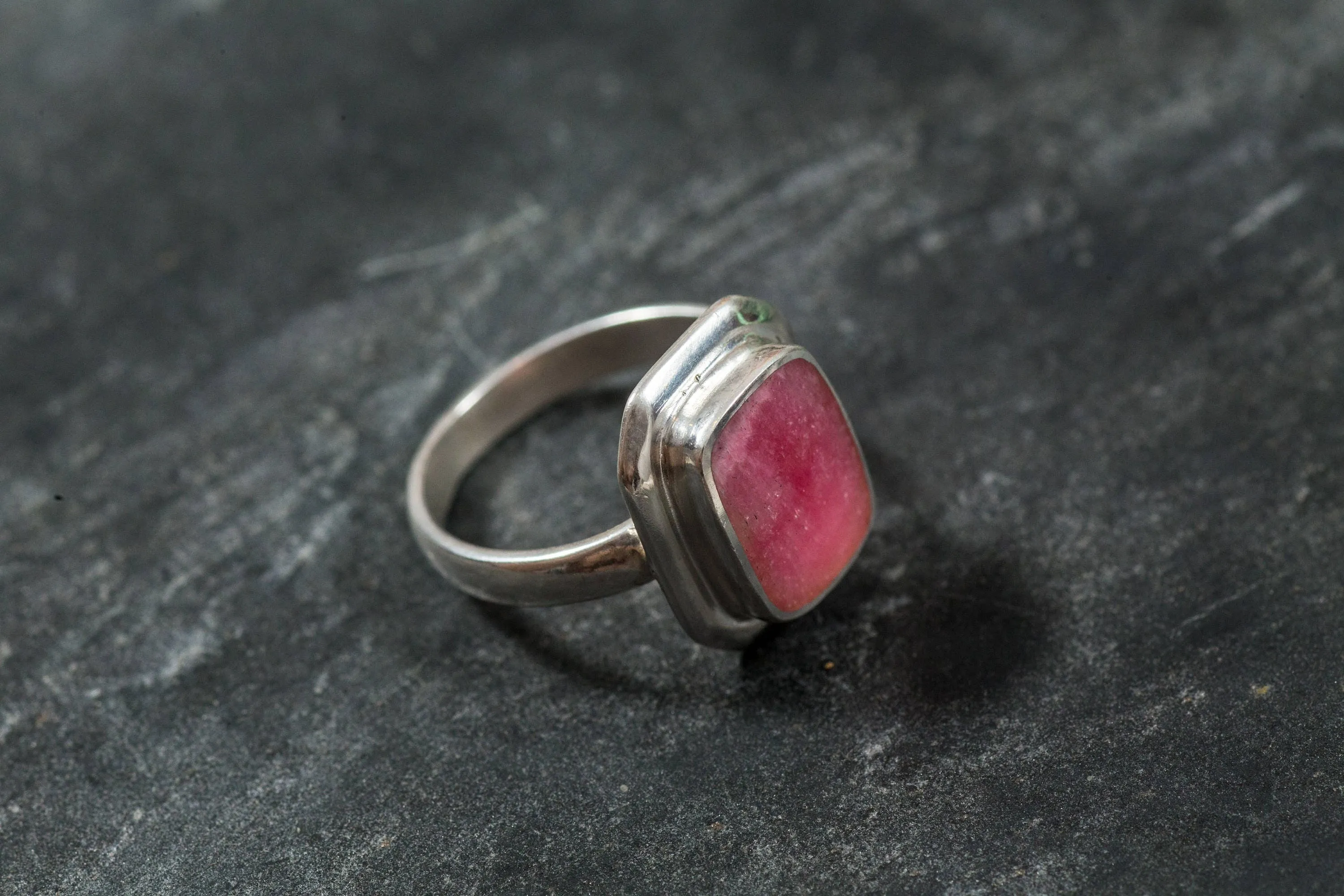 Rhodochrosite Ring - Pink Square Ring - Vintage Square Ring