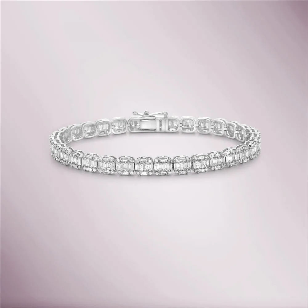 Round & Baguette Diamonds Square Shape Tennis Bracelet (4.25 ct.) in 14K Gold