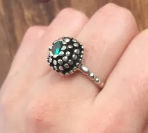 Round Emerald Ring - Sphere Silver Ring - Emerald Flower Ring