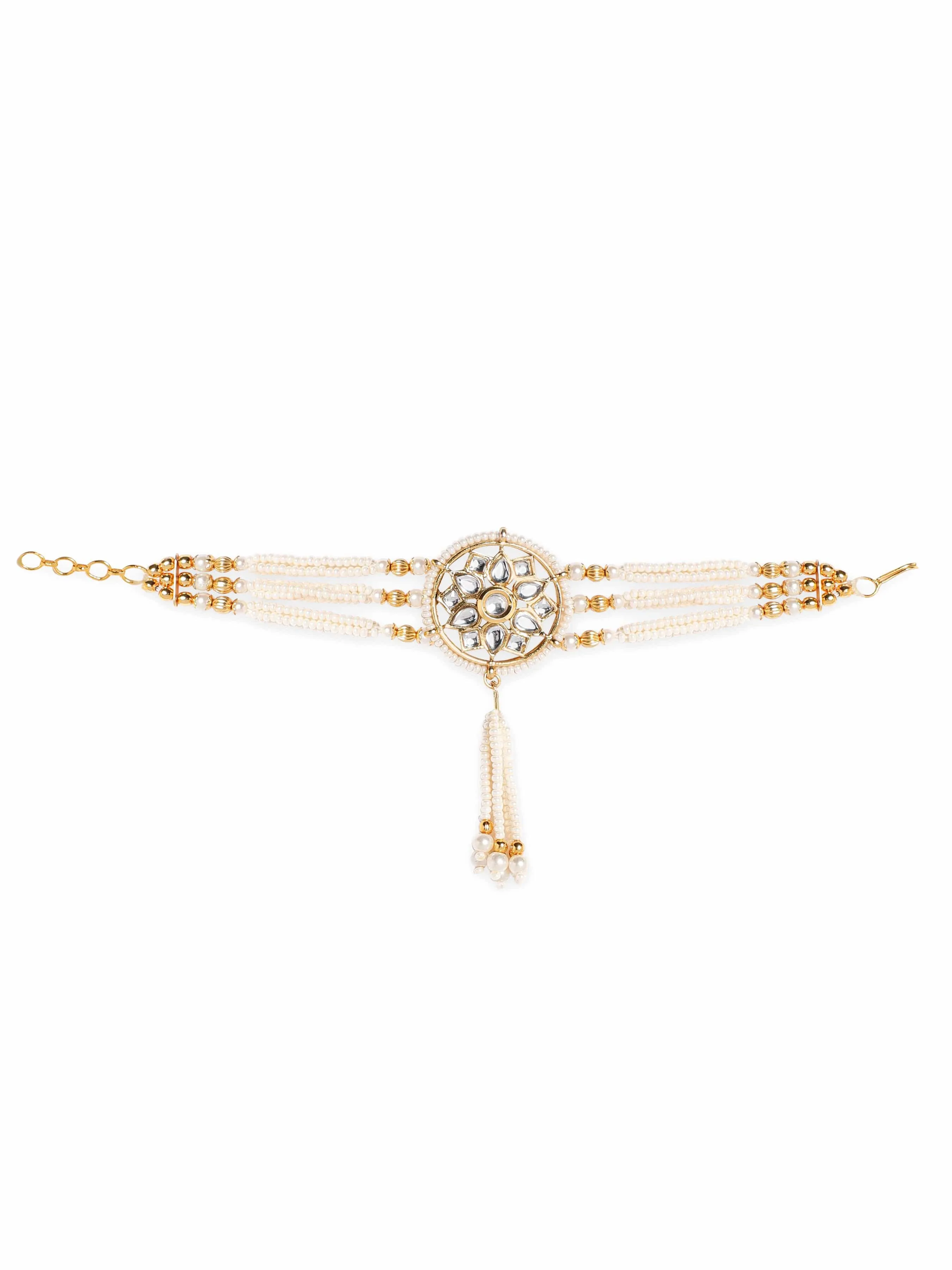 Rubans 22K Gold Plated Kundan and Pearl Blossom Bracelet