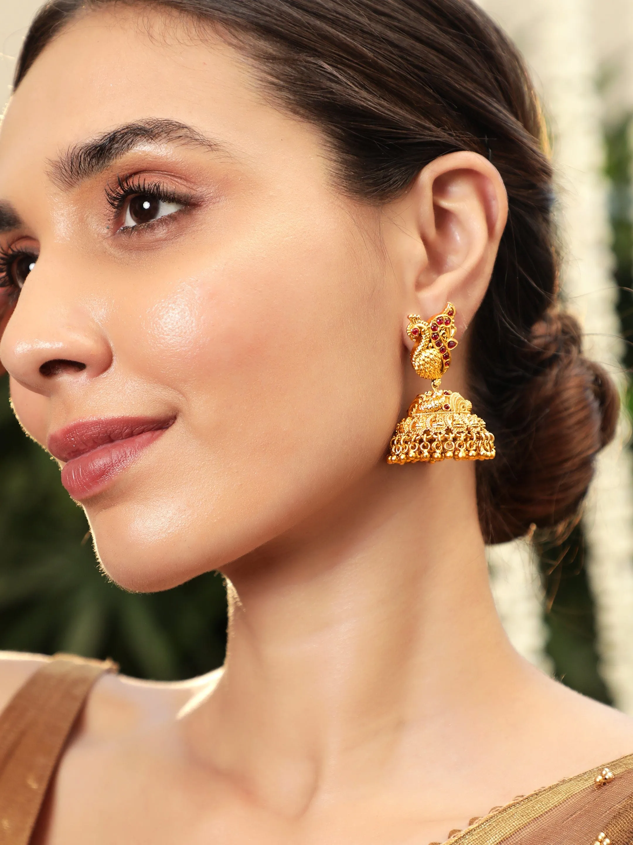 Rubans Celestial Plumage 22k Gold plated Jhumka Earrings with Peacock Charm