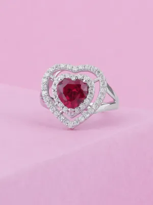 Ruby American Diamond 925 Silver Heart Ring