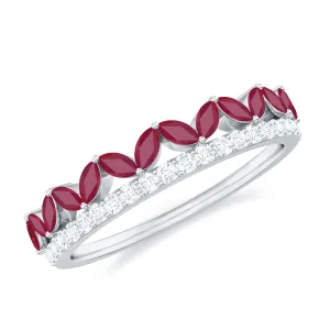 Ruby and Diamond Crown Style Half Eternity Ring