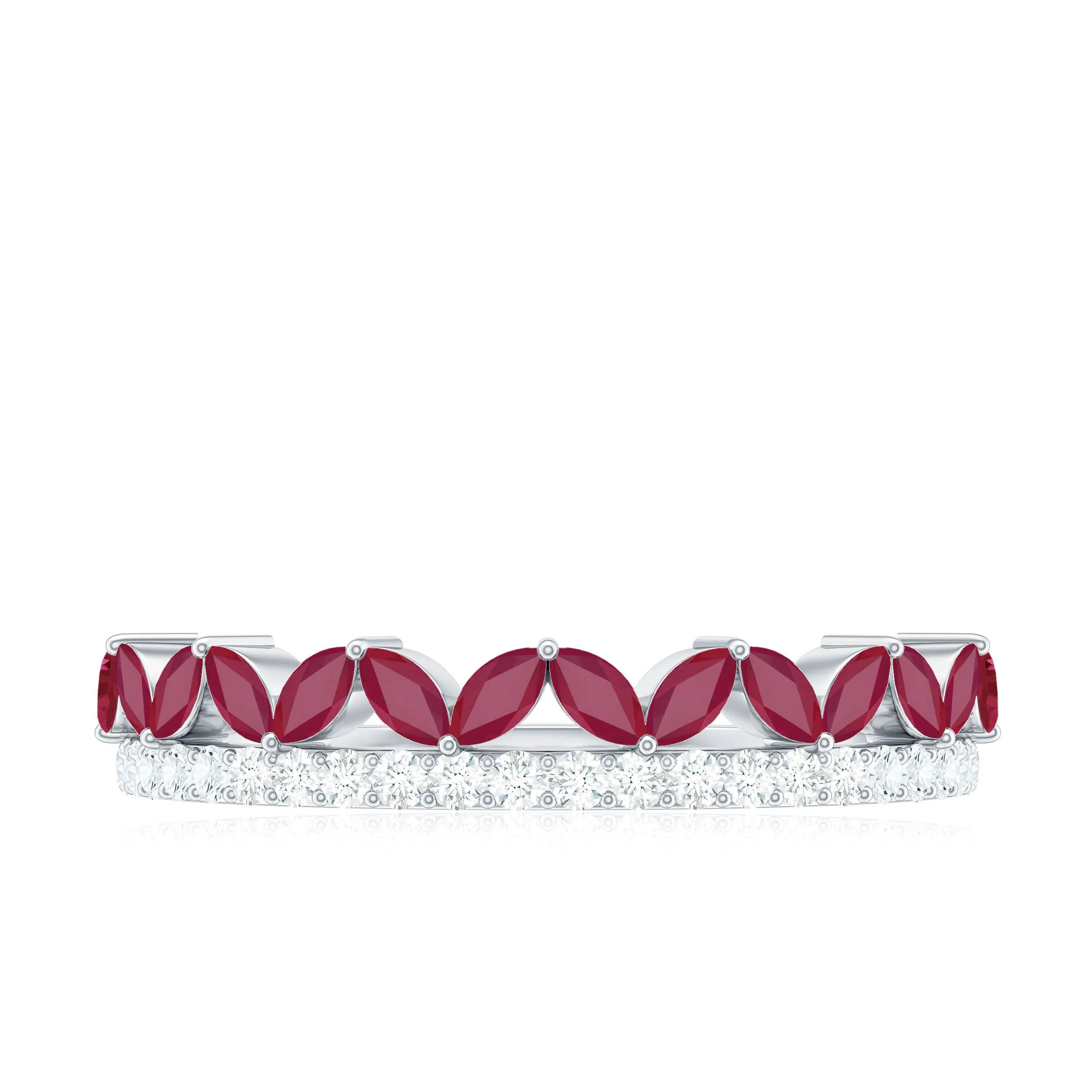 Ruby and Diamond Crown Style Half Eternity Ring