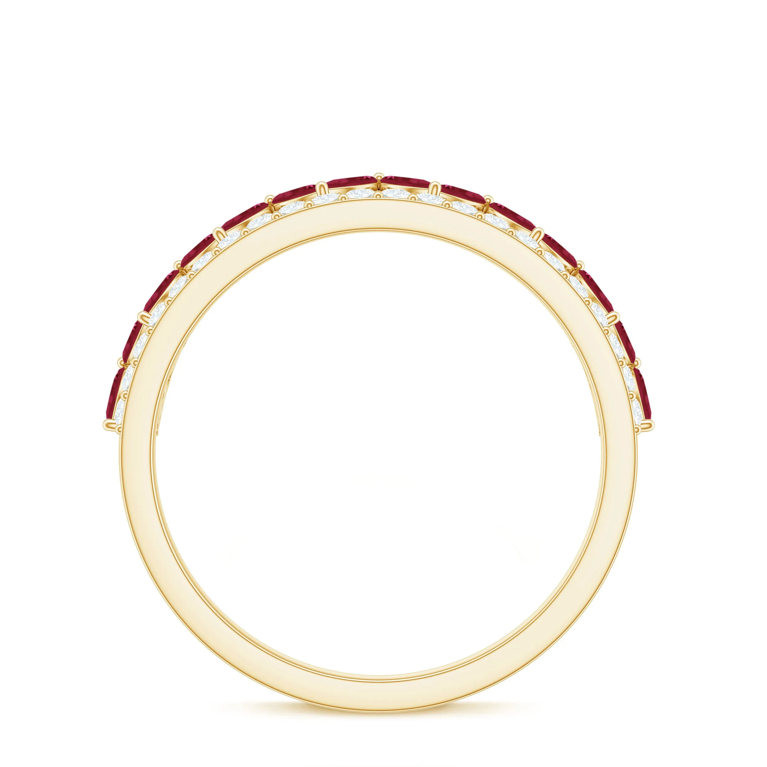 Ruby and Diamond Crown Style Half Eternity Ring