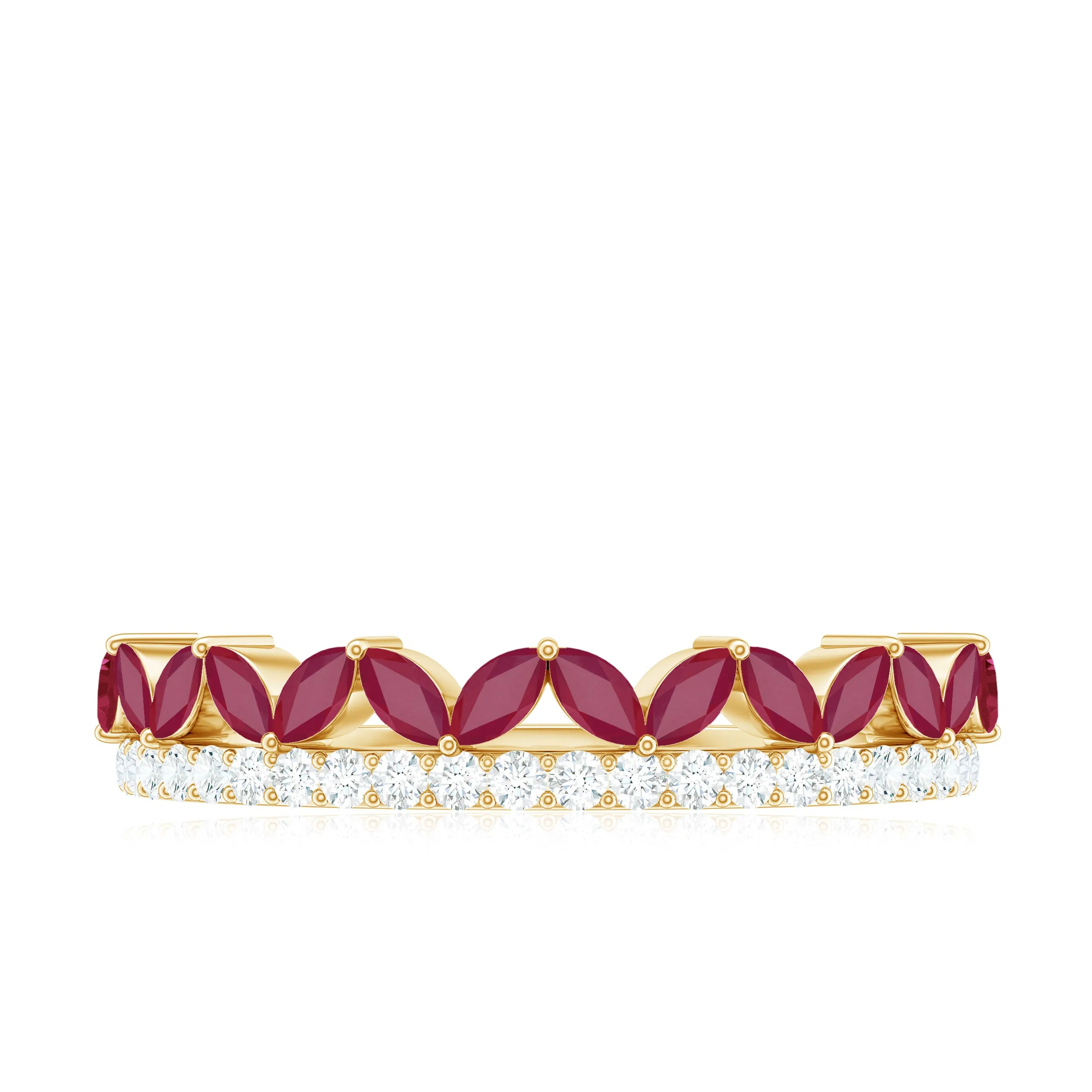 Ruby and Diamond Crown Style Half Eternity Ring