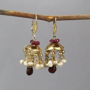 Ruby Pearl Garnet Chandelier Earrings