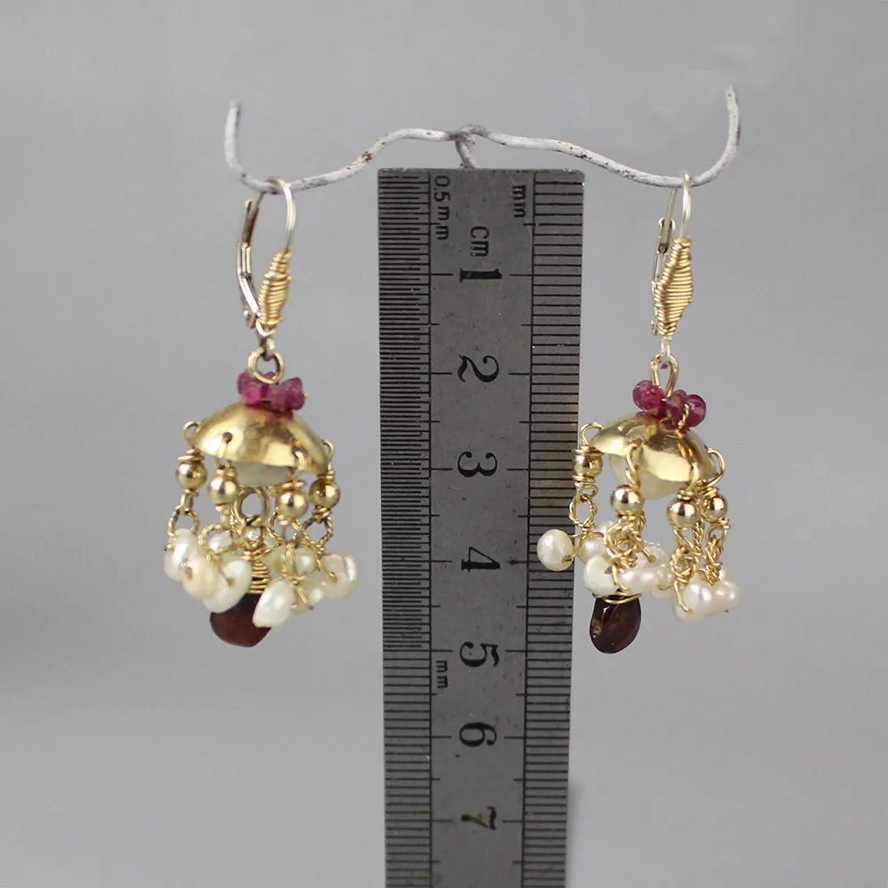 Ruby Pearl Garnet Chandelier Earrings