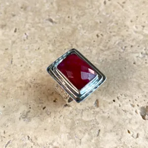 Ruby Quartz Ring with a checker cut gemstone- Nisha