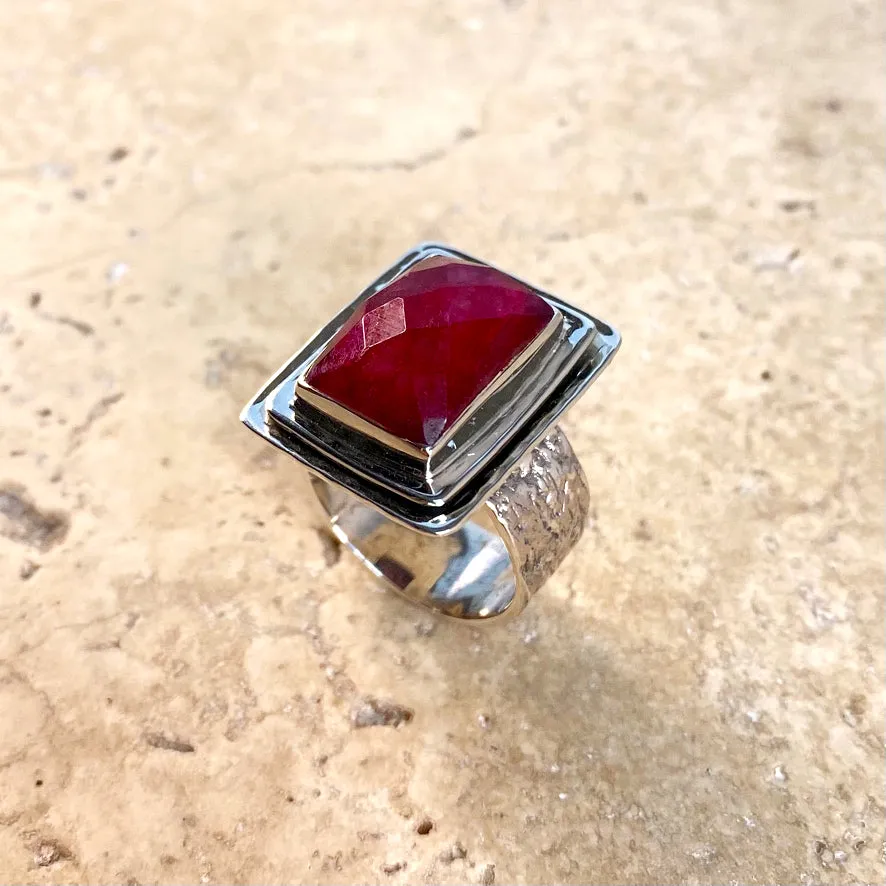 Ruby Quartz Ring with a checker cut gemstone- Nisha