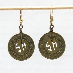 Santa Monica Bus Token Earrings, Historic Earrings, Unique Handmade Earrings, Gift for Women, Vintage Jewelry