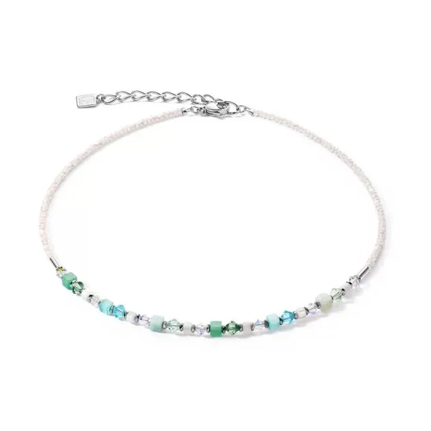 Shimmering Turquoise, Green, White & Silver Necklace