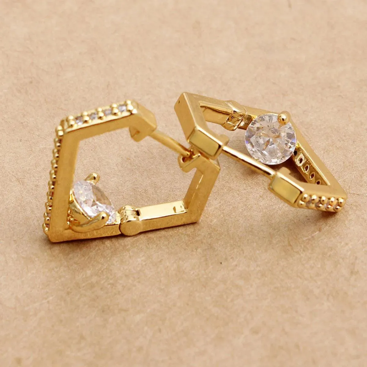 Shine in Style: Stunning CZ Diamond Design Huggie Hoops with Gold Finish