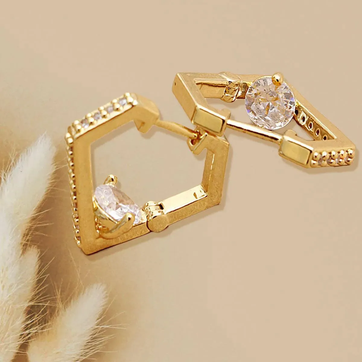 Shine in Style: Stunning CZ Diamond Design Huggie Hoops with Gold Finish