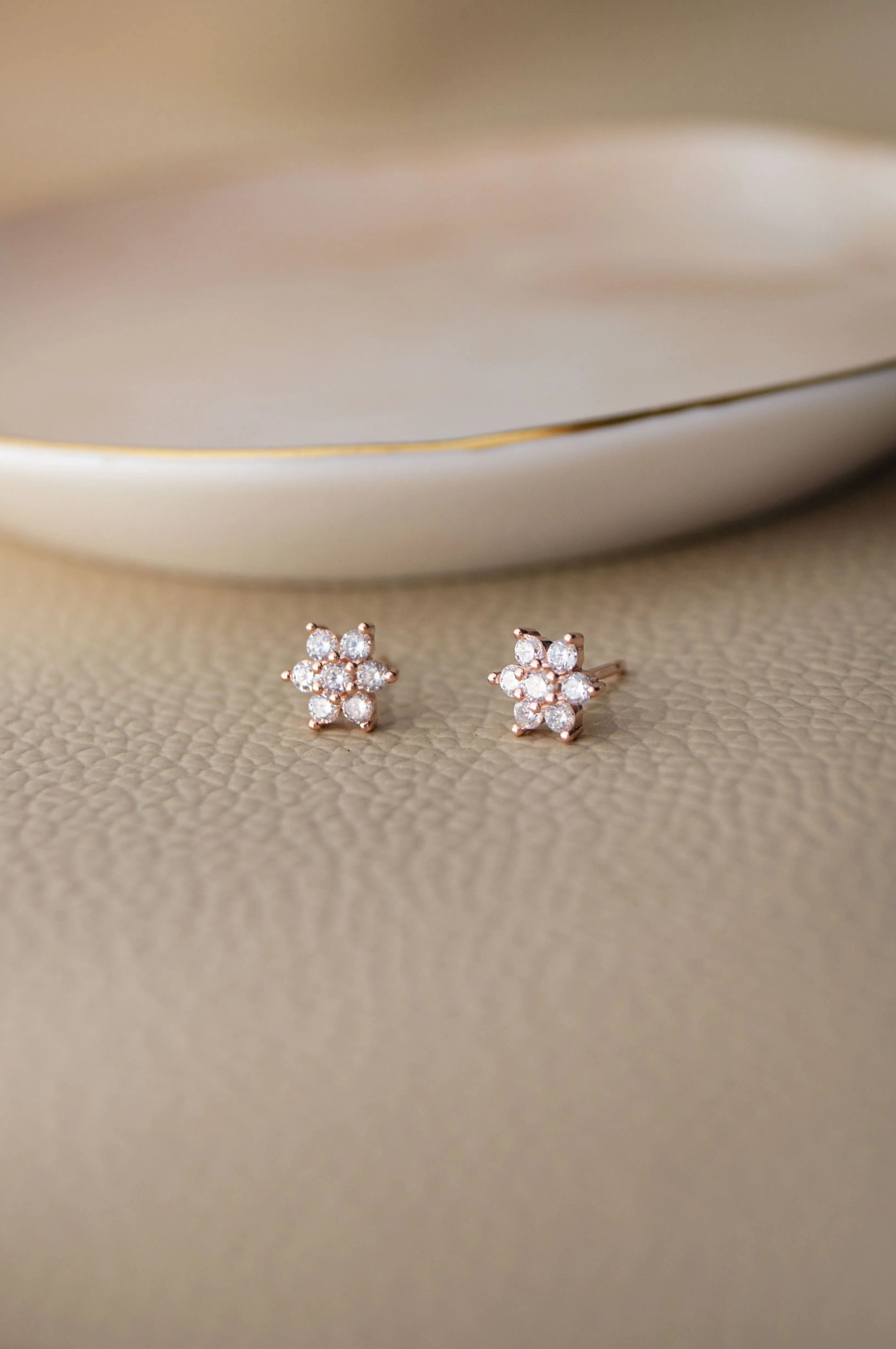 Shinning Flower Nakshatra Rose Gold Plated Sterling Silver Stud Earrings