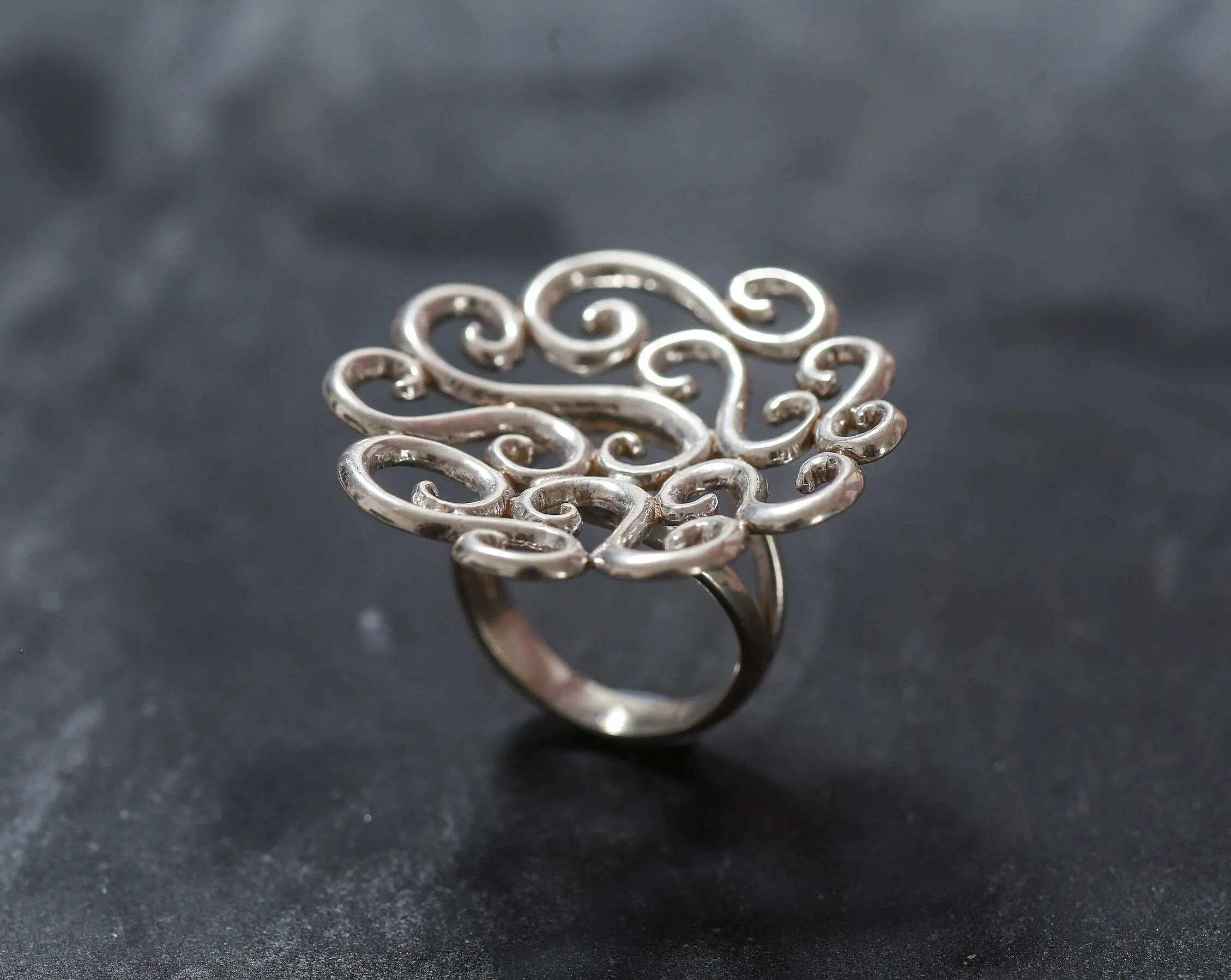 Silver Swirl Ring - Large Flower Ring - Large Swirl Ring