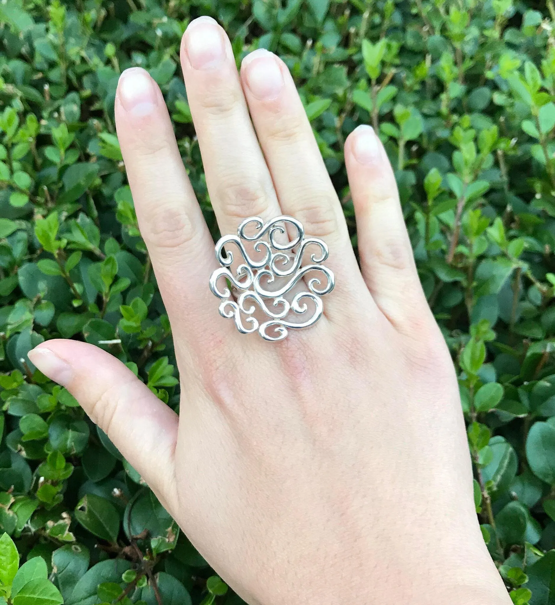 Silver Swirl Ring - Large Flower Ring - Large Swirl Ring