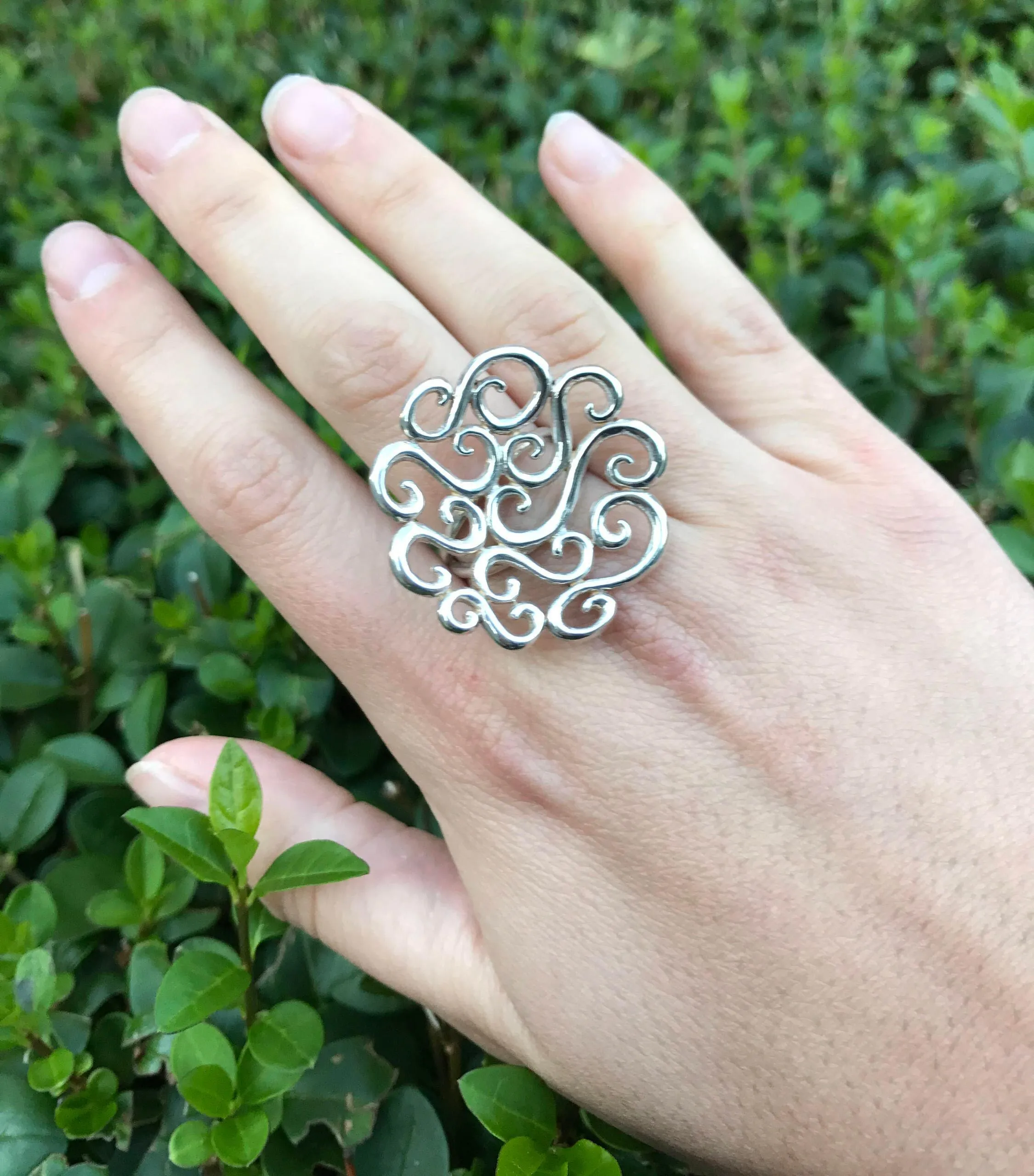 Silver Swirl Ring - Large Flower Ring - Large Swirl Ring