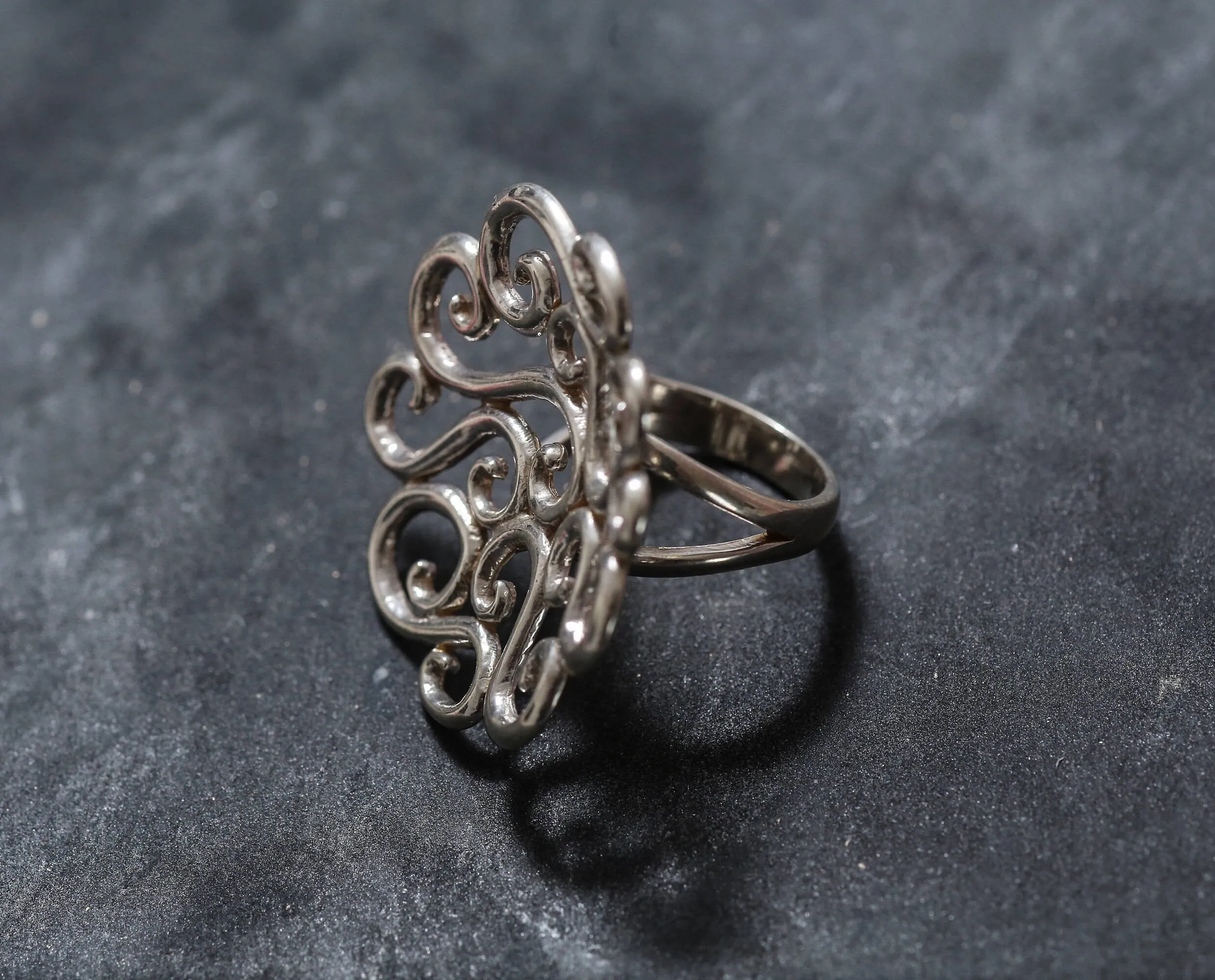 Silver Swirl Ring - Large Flower Ring - Large Swirl Ring