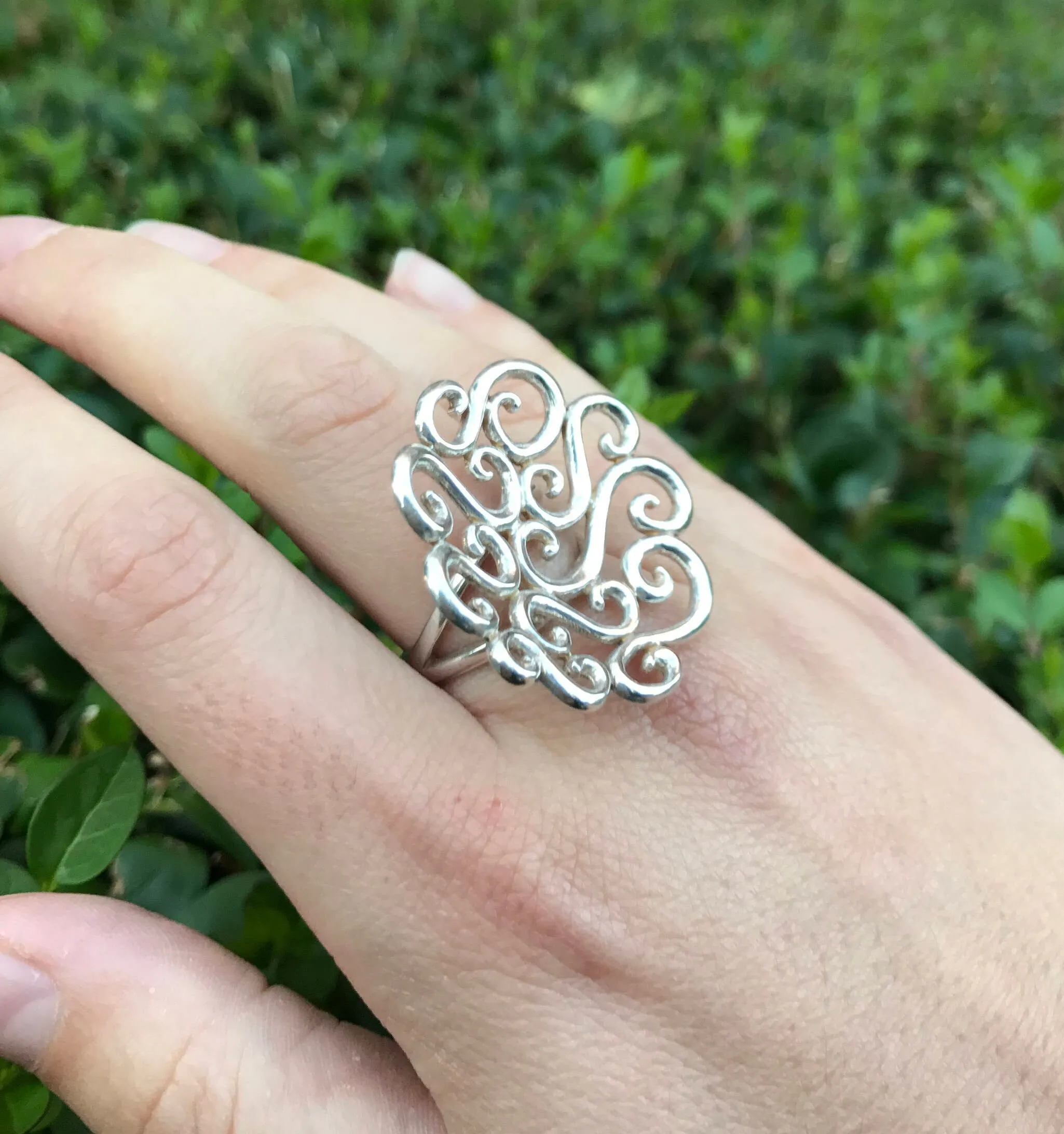 Silver Swirl Ring - Large Flower Ring - Large Swirl Ring