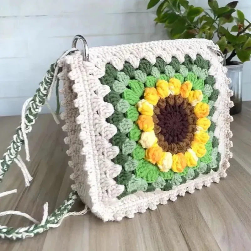 Sohiwoo Handwoven sunflower flower crossbody bag with exquisite craftsmanship, fashionable and beautiful women's handbag