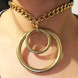 SOLID CHUNKY DOUBLE RINGS BOLD CHAIN CHOKER NECKLACE