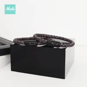 SP067 吸磁刻字真皮手繩 Stainless Steel Engraved Leather Bracelet