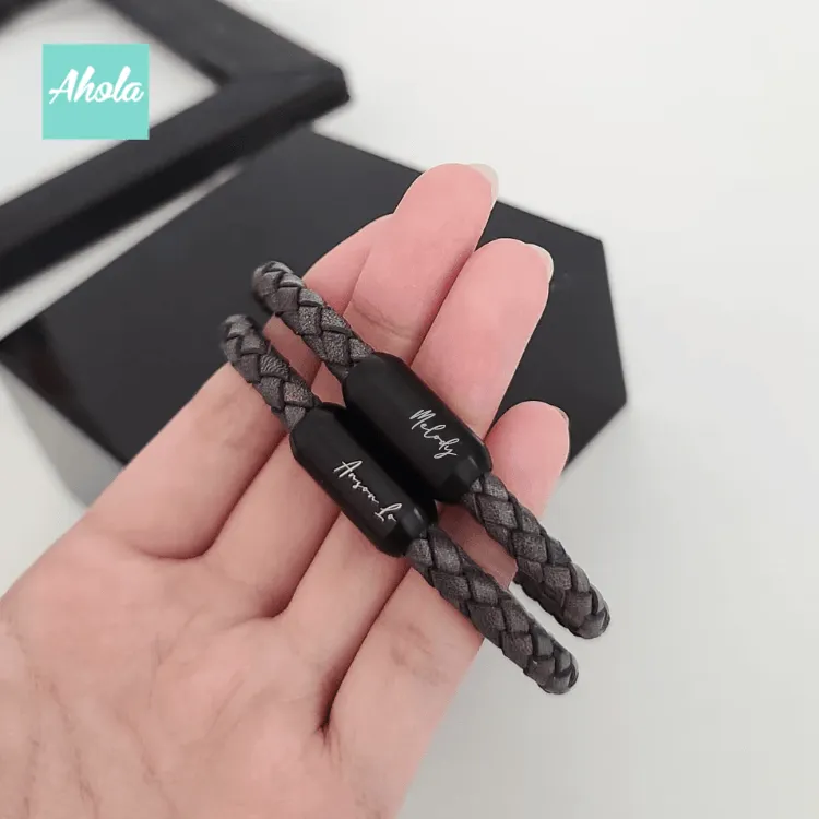 SP067 吸磁刻字真皮手繩 Stainless Steel Engraved Leather Bracelet