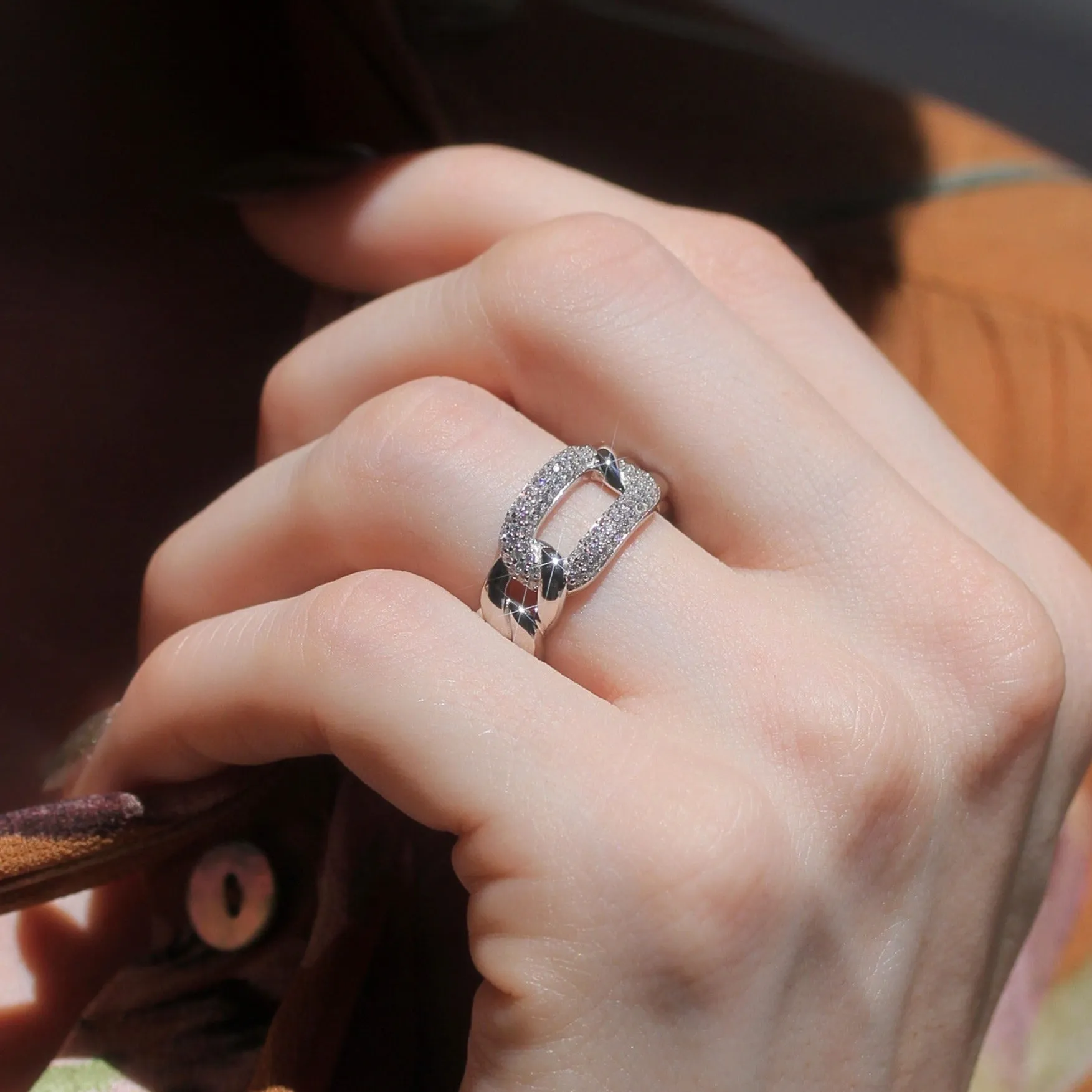 Sparkling Chain Link Statement Ring