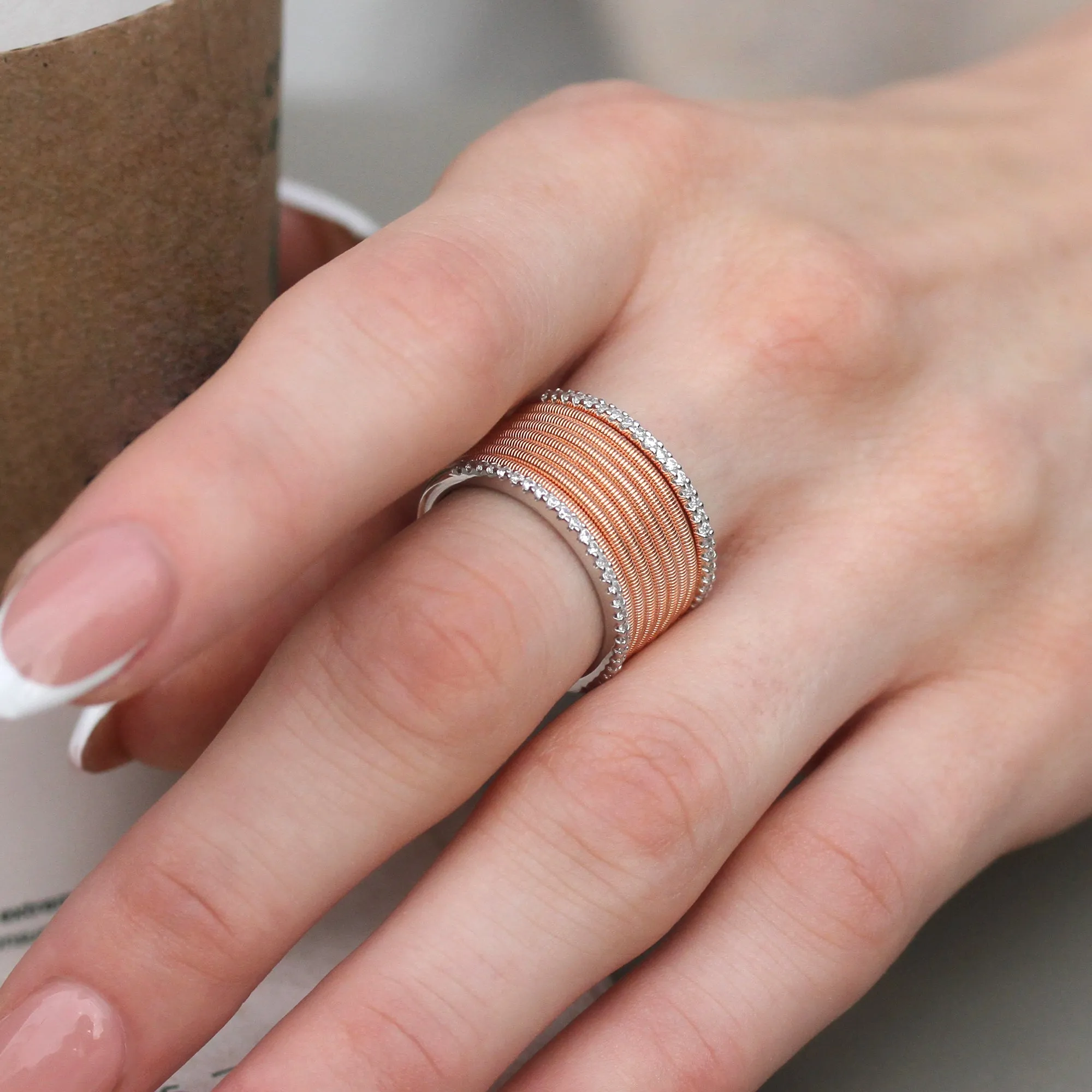 Sterling Silver 12mm Lavish Modern Style Wire Mesh Wide Ring