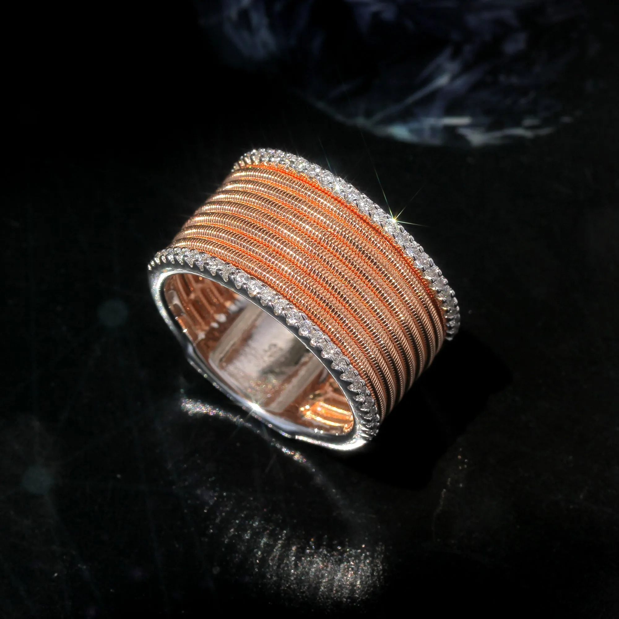 Sterling Silver 12mm Lavish Modern Style Wire Mesh Wide Ring