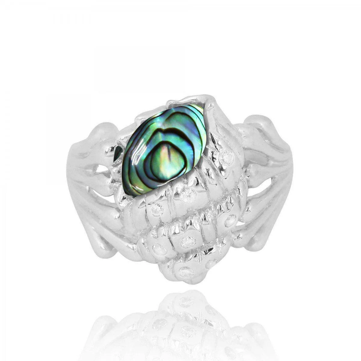 Sterling Silver Conch Shell Ring with Abalone Shell