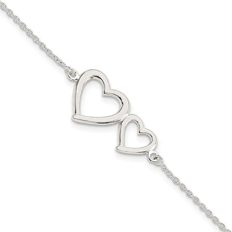 Sterling Silver Polished Two Hearts Bracelet