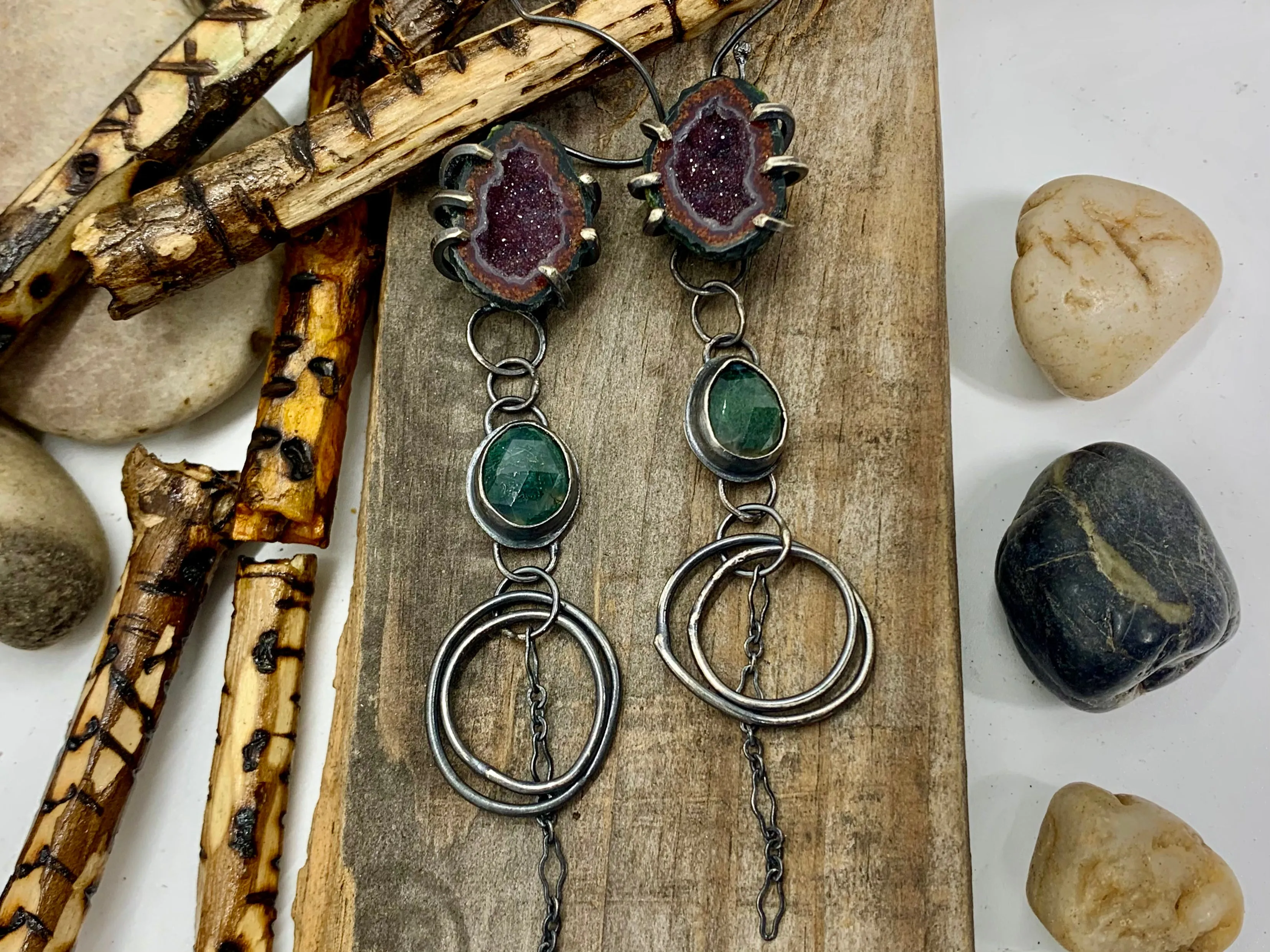 Sterling Silver Tabasco Geode Moss Agate Earrings