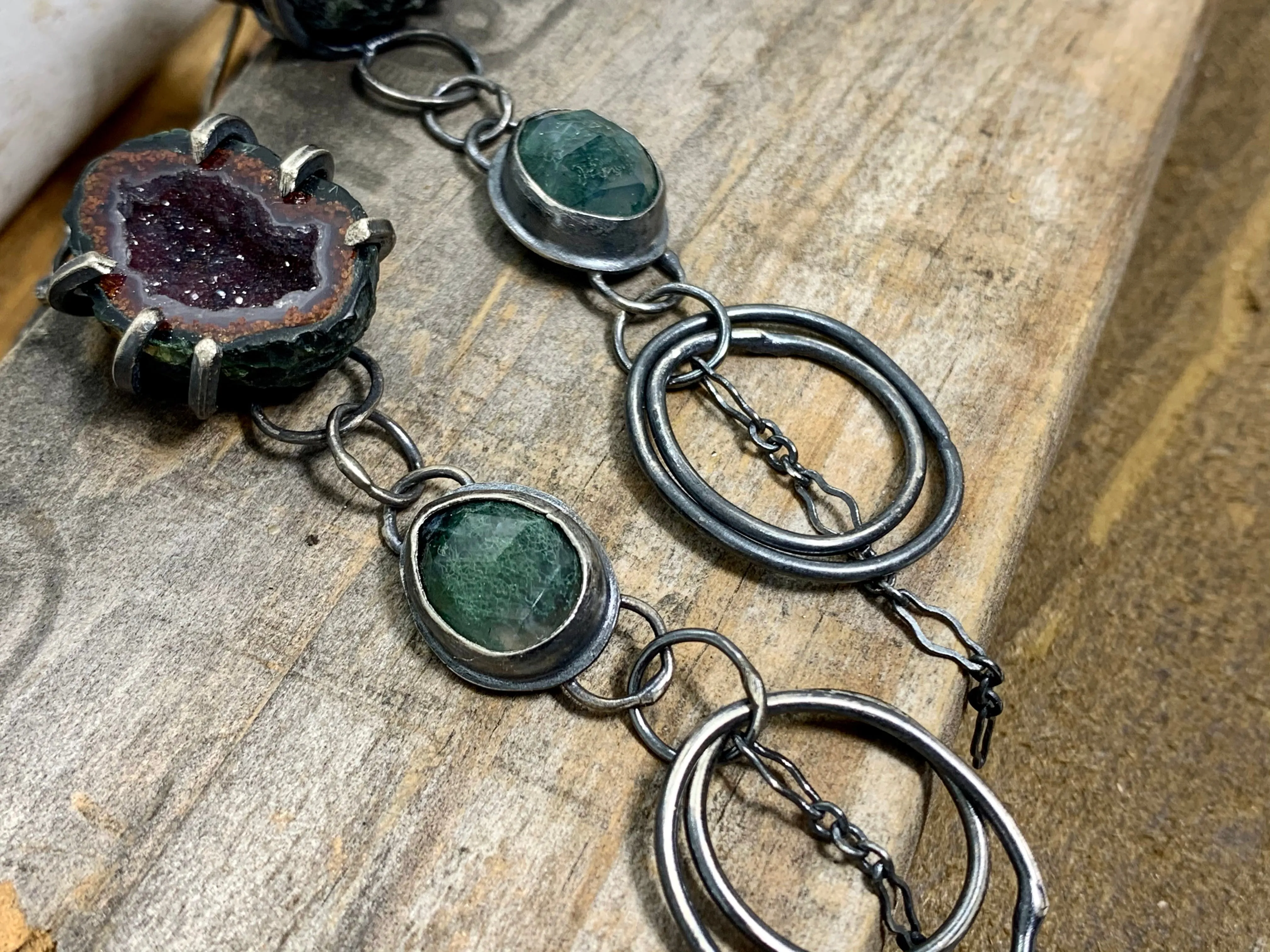 Sterling Silver Tabasco Geode Moss Agate Earrings