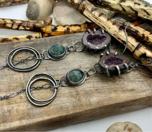 Sterling Silver Tabasco Geode Moss Agate Earrings