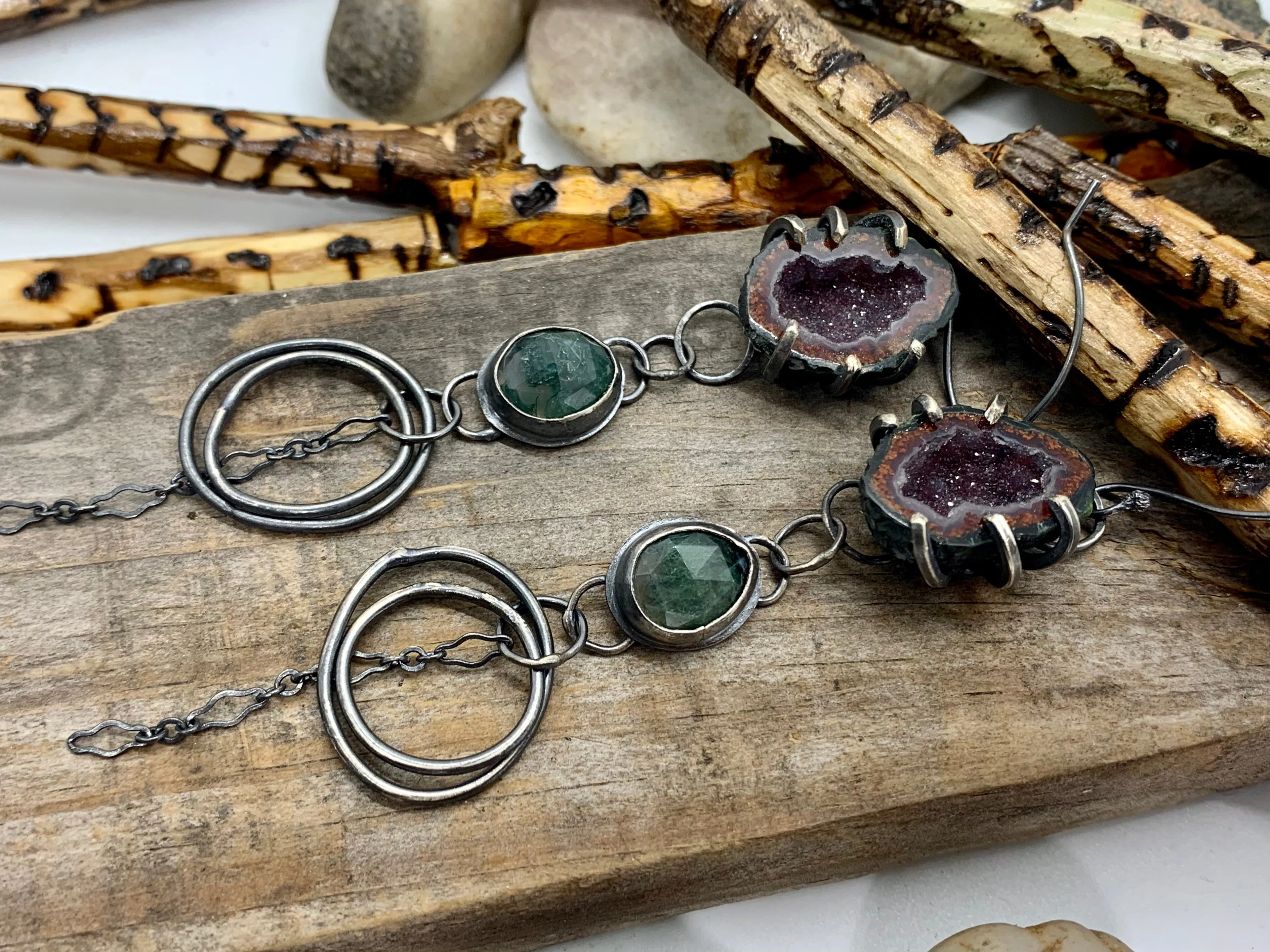 Sterling Silver Tabasco Geode Moss Agate Earrings