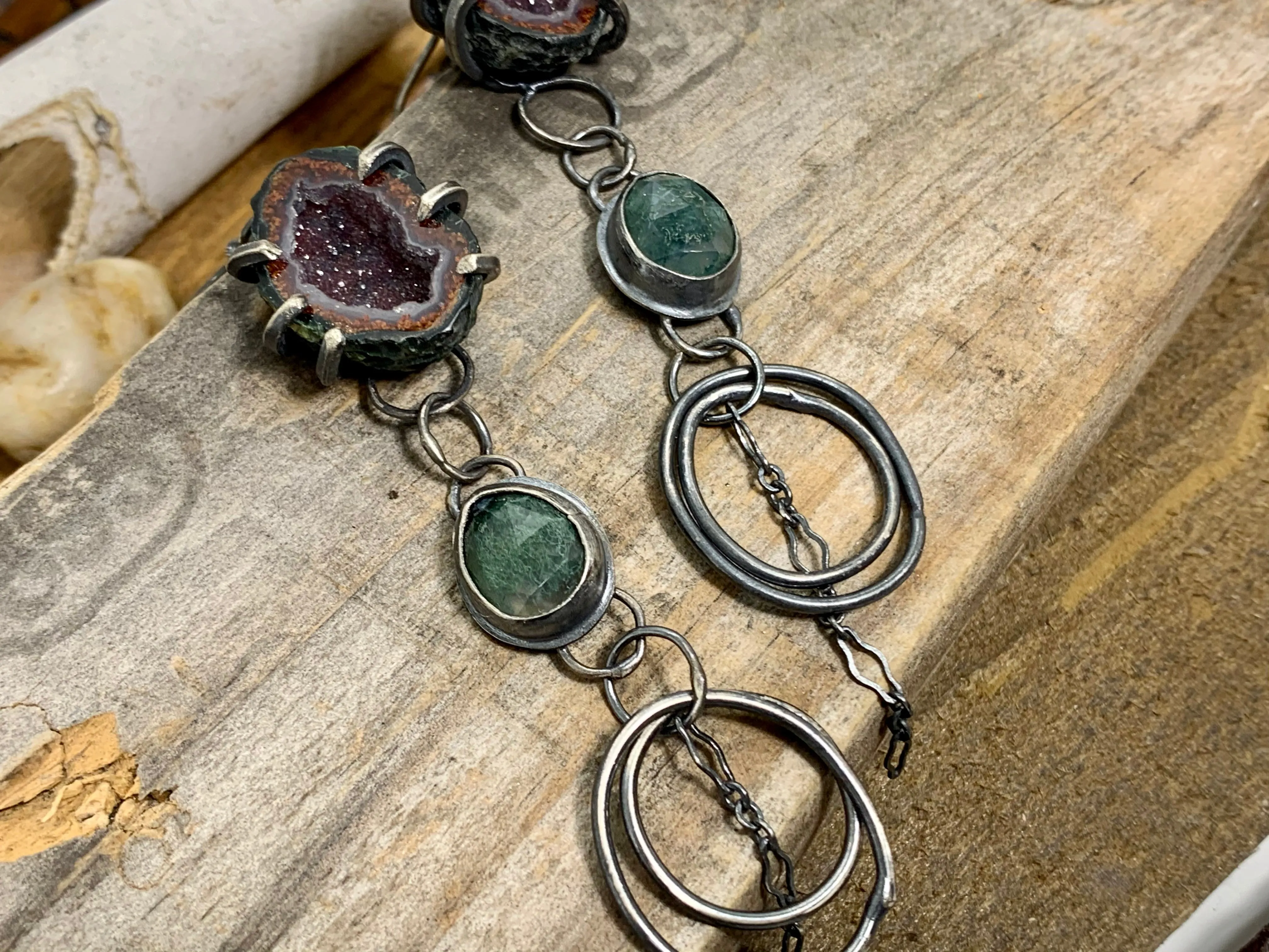 Sterling Silver Tabasco Geode Moss Agate Earrings