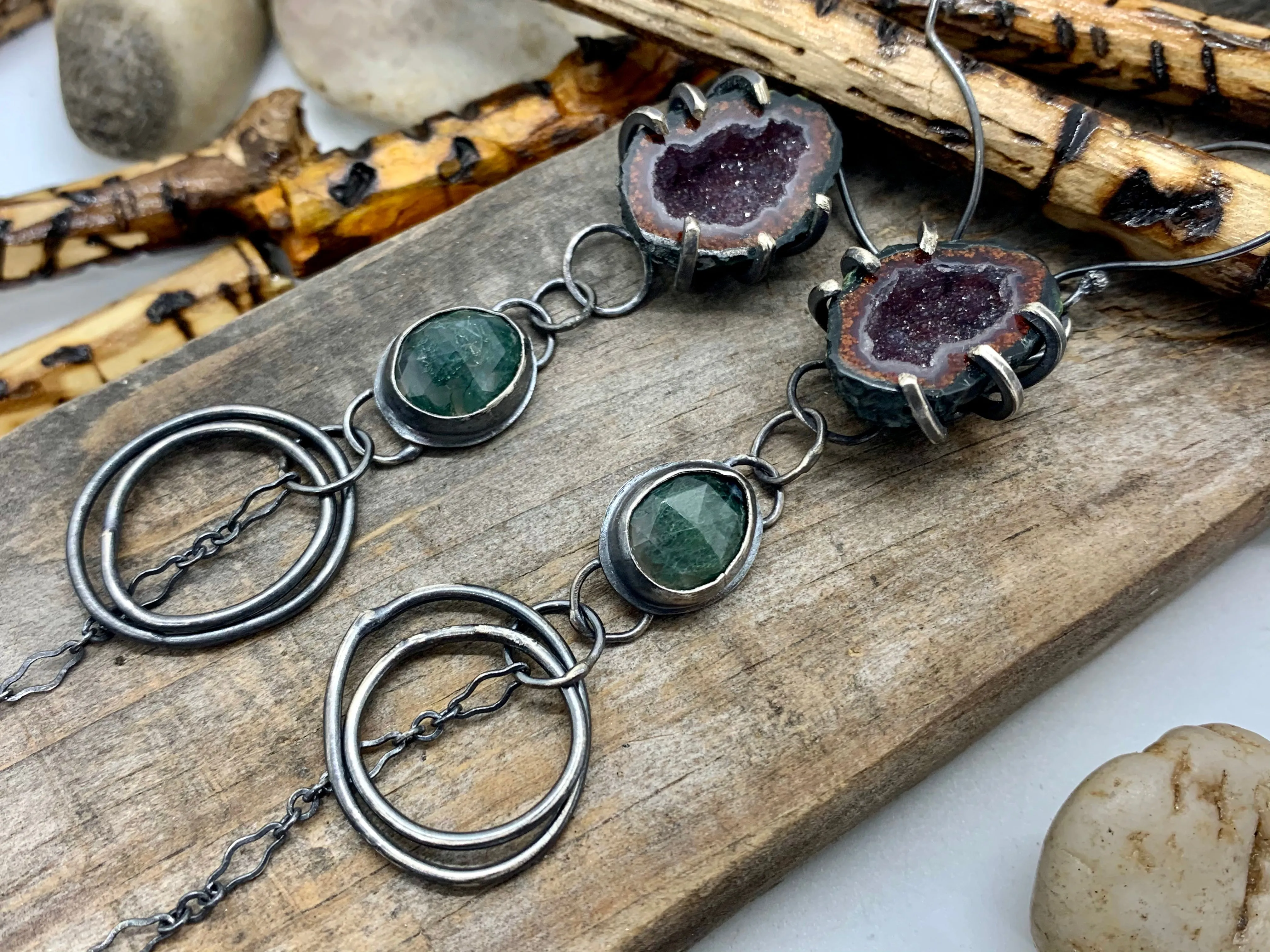 Sterling Silver Tabasco Geode Moss Agate Earrings