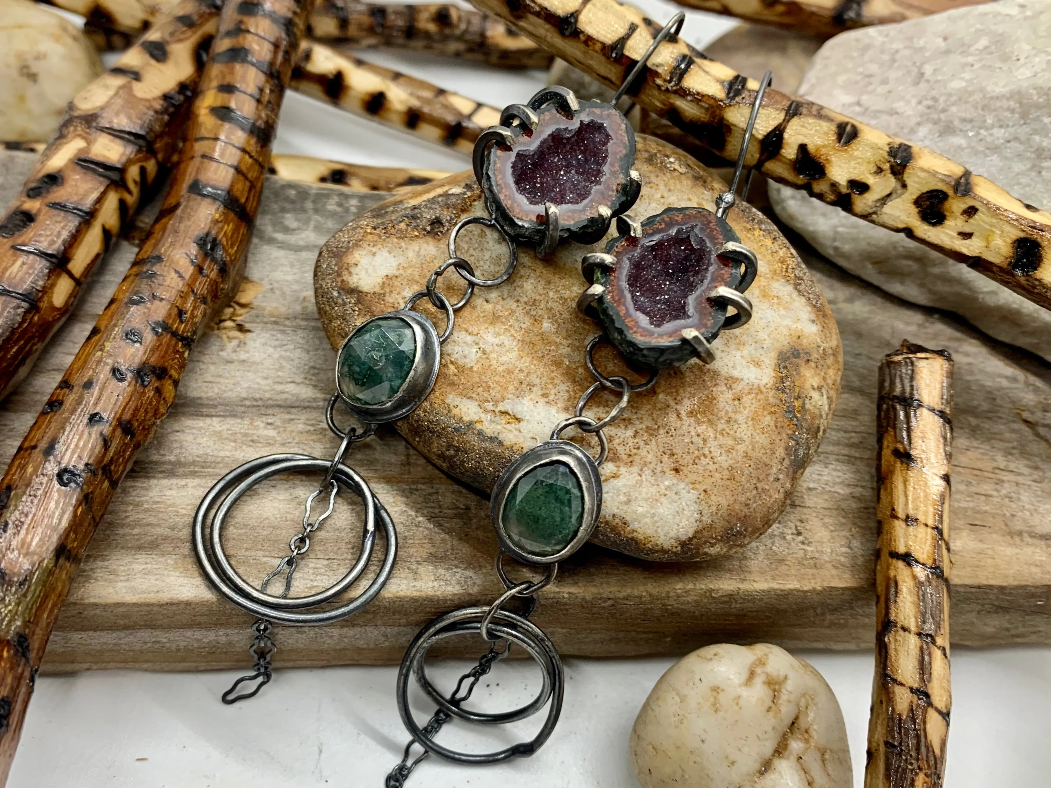 Sterling Silver Tabasco Geode Moss Agate Earrings