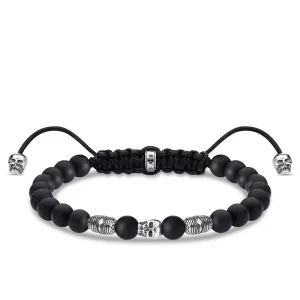 Sterling Silver Thomas Sabo Black Obsidian Adjustable Skull Bracelet