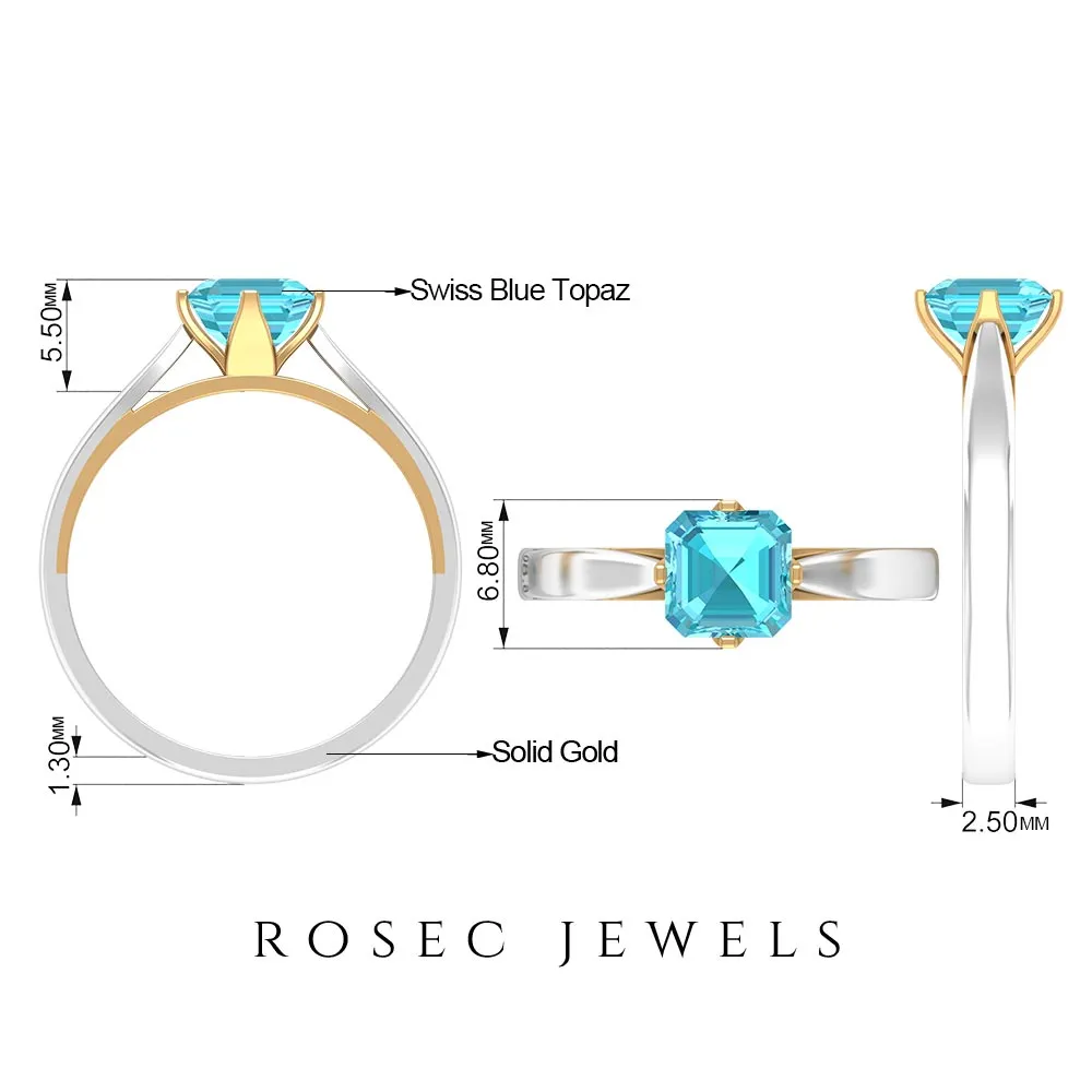 Stunning Asscher Cut Swiss Blue Topaz Solitaire Ring