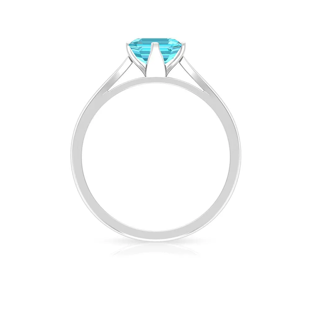 Stunning Asscher Cut Swiss Blue Topaz Solitaire Ring