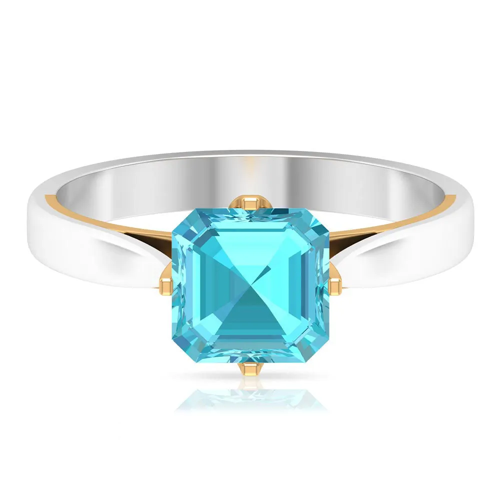 Stunning Asscher Cut Swiss Blue Topaz Solitaire Ring