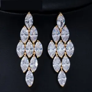 Stunning Marquise Cut Chandelier Cubic Zirconia Long Big Dangle Earrings