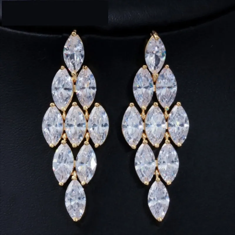 Stunning Marquise Cut Chandelier Cubic Zirconia Long Big Dangle Earrings