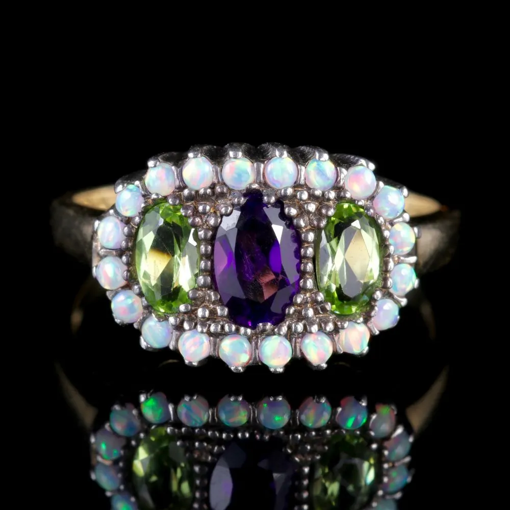 Suffragette Ring Amethyst Peridot Opal 9Ct Gold