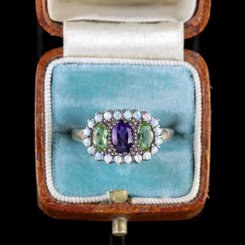 Suffragette Ring Amethyst Peridot Opal 9Ct Gold